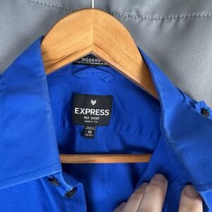 Express MK2‎ Shirt M Royal Blue Fitted Casual Pocket Button Up Long Sleeve Mens